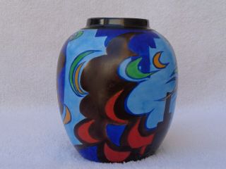 Rare Carlton Ware Handcraft Stormy Kites Pattern Art Deco Vase 4