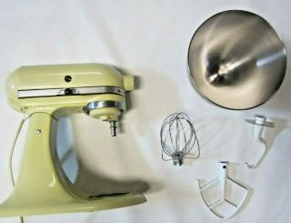 Vintage Yellow Hobart Kitchenaid Mixer K45 Whisk Paddle Blade Dough Hook Ss Bowl