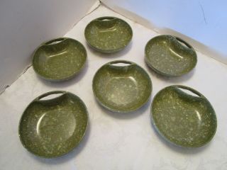 Set 6 Vintage Green Melmac Confetti Bowls Handle Melamine Kitchen Cereal Vintage