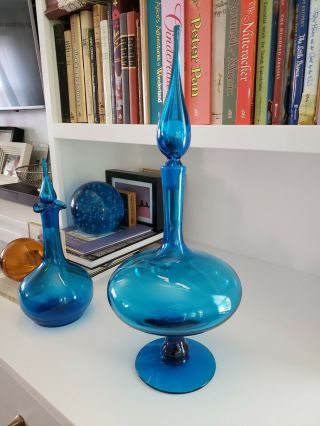 VINTAGE Blue BLENKO DECANTER HUSTED ART GLASS STOPPER Footed Blue 3