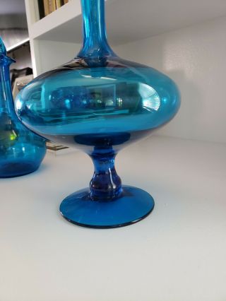 VINTAGE Blue BLENKO DECANTER HUSTED ART GLASS STOPPER Footed Blue 5