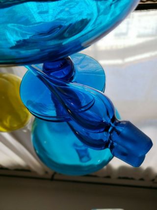 VINTAGE Blue BLENKO DECANTER HUSTED ART GLASS STOPPER Footed Blue 8