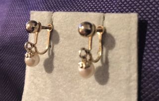 Fine Antique Jewellery 9ct Gold Cultured Pearl Screw Fitting Earrings (133)