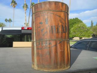 Rare Vintage Wood Covered Tin Oil Can Pail Wolfs Head Oil Logo Distressed