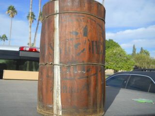 Rare Vintage Wood Covered Tin Oil Can Pail Wolfs Head Oil Logo Distressed 2