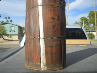 Rare Vintage Wood Covered Tin Oil Can Pail Wolfs Head Oil Logo Distressed 4