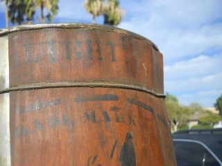 Rare Vintage Wood Covered Tin Oil Can Pail Wolfs Head Oil Logo Distressed 6