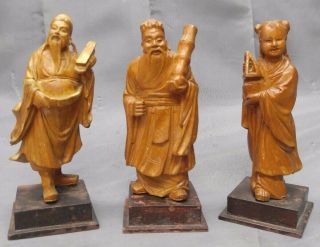 Old Vintage Hand Carved Wooden Asian Chinese Figures Statues Wood Carvings