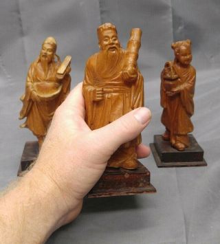 Old Vintage Hand Carved Wooden Asian Chinese Figures Statues Wood Carvings 2