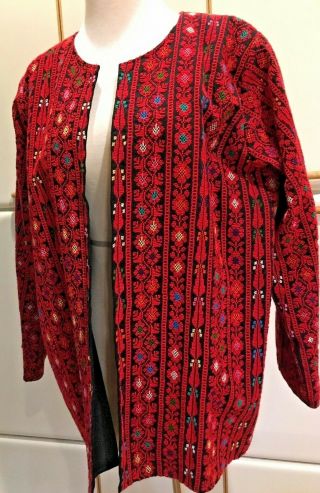 Vintage Hand Embroidered Red & Multi - Color Bedouin Jacket