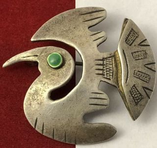 Old Peru Grazziela Laffi Sterling Silver Green Eyed Eagle Bird Pin 073019aaezgd