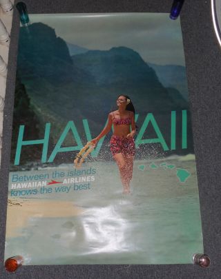 Vintage Hawaiian Airlines Hawaii Beach Sand Woman Frolicking Poster