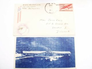 1944 Uss Lexington Cva - 16 Cover Seasons Greeting Christmas Card Captain Officers