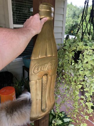 Old Vintage 30” Coca Cola Brass Thermometer RARE 5