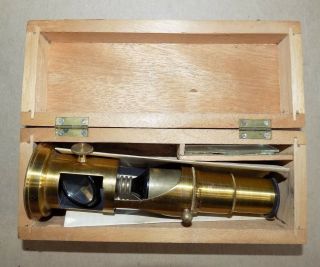 Vintage French Portable Brass Microscope W/ Wood Case - Optics