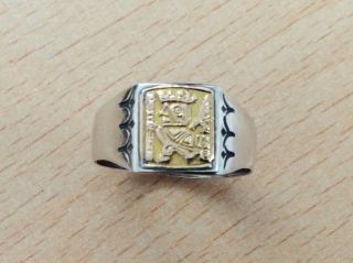 Vintage Sterling Silver & Gold Aztec Ring Size S 1960