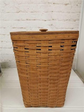 Vintage Longaberger 1986 Large Laundry Hamper Waste Basket With Attached Lid