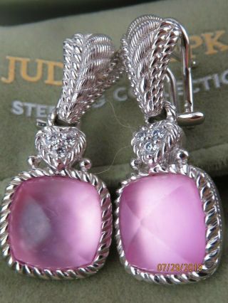 Judith Ripka Sterling Silver Pink Rose Quartz Cz Earrings