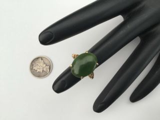 Vintage 14k Yellow Gold And Green Nephrite Jade Ring Size 7.  5,  3.  4 Gr