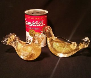 2 Gold Murano Glass Love Bird Figurine Table Art Sculpture Dove Mcm Vtg Italian