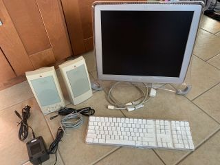 Vintage Apple Design Speakers,  Formac Monitor,  Wireless Keyboard