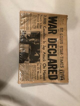 Wwii Newspaper,  December 8,  1941,  St.  Louis Star Times,  Pearl Harbor Attack