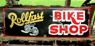 Rustic Old Vintage Antique Style Painted Metal Rollfast Bicycle Bike Shop Sign