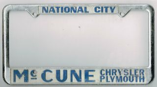 National City California Mccune Chrysler Plymouth Vintage License Plate Frame