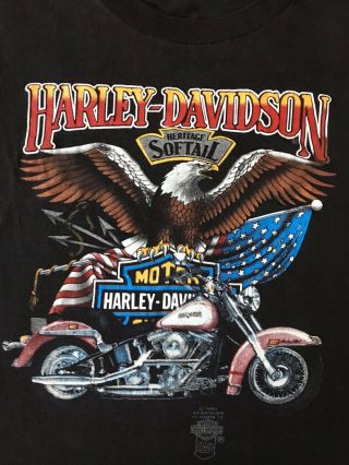 Vintage 1986 Harley Davidson,  3d Emblem,  Tshirt,  Black,  Eagle