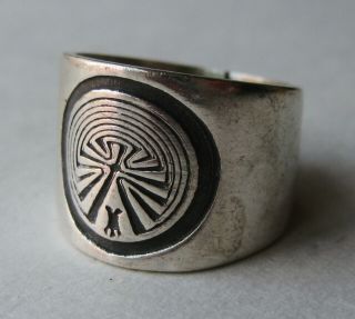 Vintage Hopi Indian Sterling Silver Man In The Maze Band Ring 7