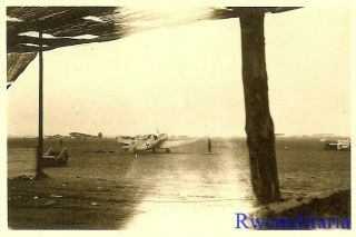 Rare Luftwaffe Me - 109 Fighter Planes On Airfield By Fw.  200 Bomber