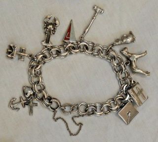 Vintage Sterling Silver Charm Bracelet With Nine (9) Charms