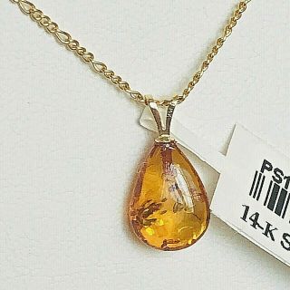14k Gold Baltic Amber Pendant Russian Teardrop Butterscotch Vintage 老琥珀