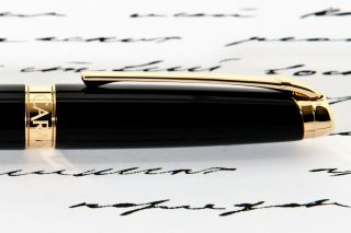 CARAN D ' ACHE LEMAN EBONY BLACK AND GOLD WITH TWO TONE 18K GOLD M NIB RARE 6