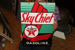 Vintage 1949 Texaco Sky Chief Gasoline Gas Pump Plate 18 " Porcelain Metal Sign