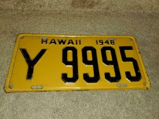 Vintage License Plate Hawaii 1948 Y 9995 Very