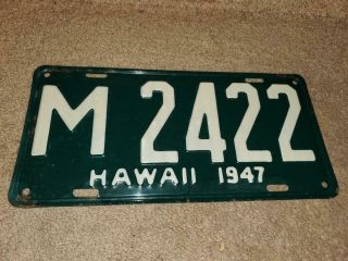 Vintage License Plate Hawaii 1947 M 2422 Very