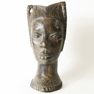 Vtg Hand Carved African Female Bust Statue - Ironwood 10 "
