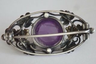 ANTIQUE ARTS & CRAFTS HAND WROUGHT STERLING SILVER GOLD NATURAL AMETHYST BROOCH 4
