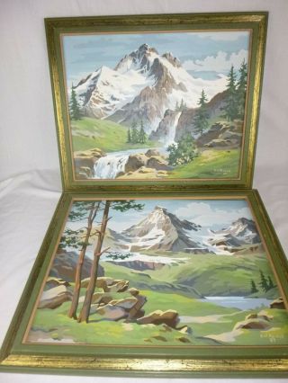 Pr Vtg 60s Paint By Number Painting Pbn Craft Master Rocky Grandeur Mountains