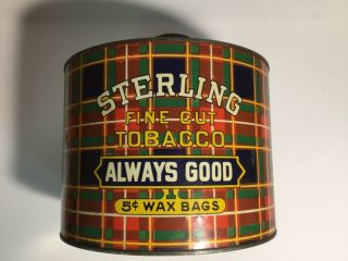 Vintage Sterling Fine Cut Tobacco Tin Can Advertising Bright Colors Store Bin