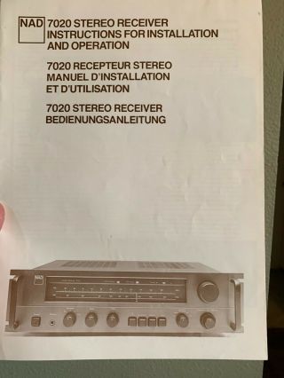 NAD 7020 Receiver - vintage.  Powers up,  worked well when last boxed,  good cond 3