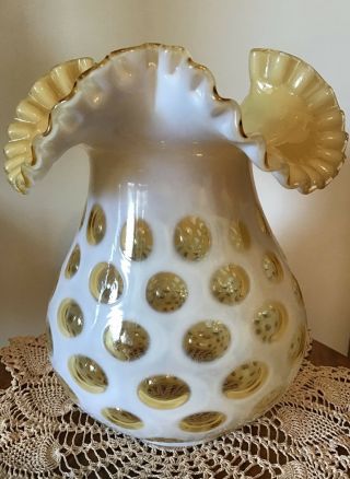 Vintage Fenton Art Glass Honeysuckle Opalescent Coin Dot Ruffled Lamp Shade
