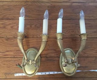 Vintage Brass Candle Holder Wall Sconce Lamp Lights Electric Ornate 2