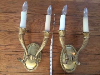 Vintage Brass Candle Holder Wall Sconce Lamp Lights Electric Ornate 3