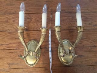Vintage Brass Candle Holder Wall Sconce Lamp Lights Electric Ornate 4