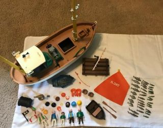 Playmobil Vintage 3551 Fishing Trawler And Accessories Rare 1983