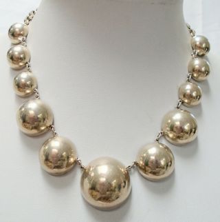 Very Fine Quality Large Vintage Sterling Silver Ball Design Necklace