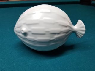 Vintage Early Small Jonathan Adler White Ceramic Fish Sculpture Mcm Style