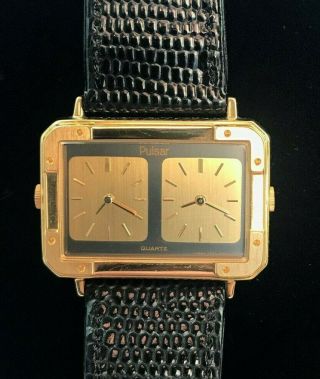 Vintage Old Stock Pulsar Quartz Dual Time Zone Watch